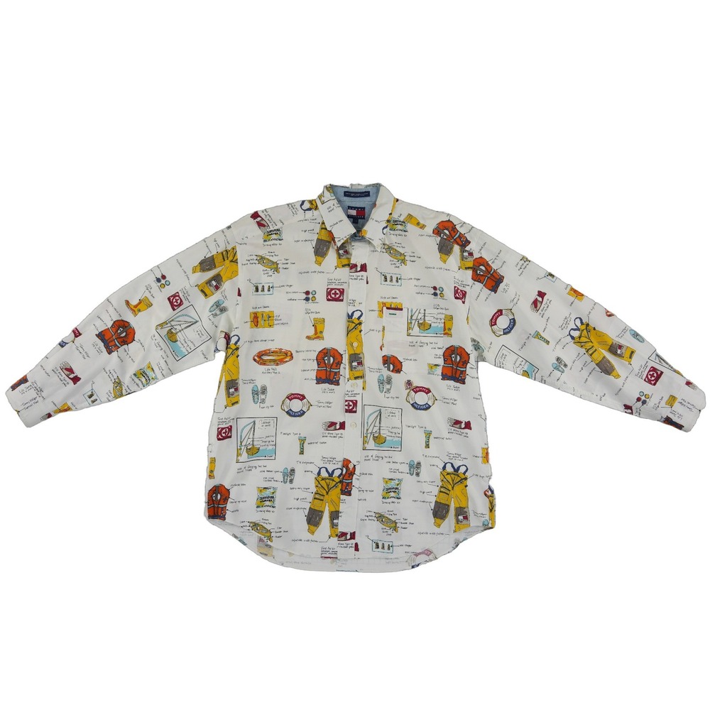 Vintage Tommy Hilfiger Button Down Shirt Men's Size Large White Boating 90s